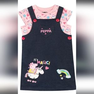 Peppa Pig Girls' Unicorn Pinafore Dress & T-Shirt Size 3T